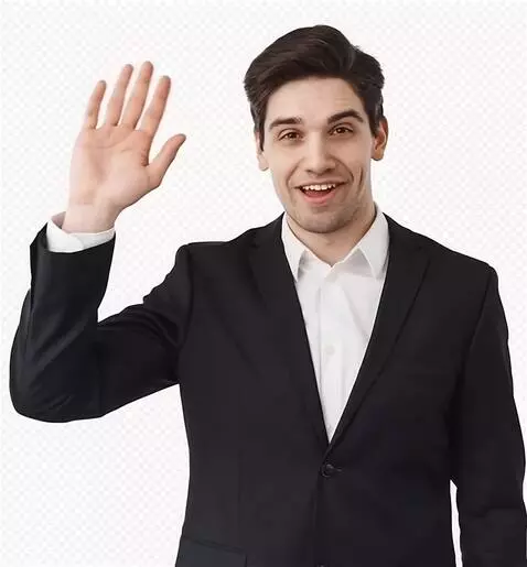 AI Video from prompt: Человек машет, улыбается, поднимает вторую руку 