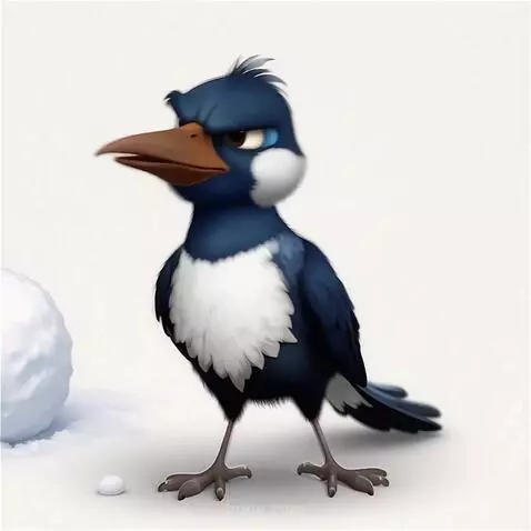 AI Video from prompt: в птицу прилетает снежный комок и она начинает с