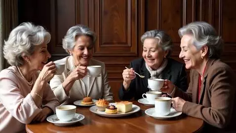 AI Video from prompt: Four glamorous older women sitting around a tabl