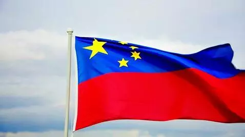 AI Video from prompt: 2 waving flags of china and belarus, cloud sky a