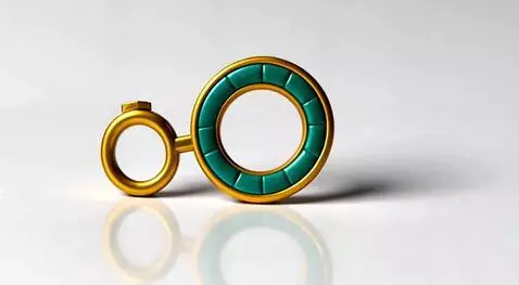 AI Video from prompt: convert to Metal and enamel 3d golden keyring, w