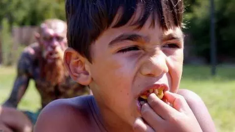 AI Video from prompt: солечная погода малчик са густыми бровявми едит 