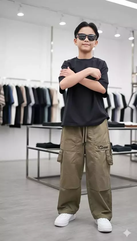 AI Video from prompt: Anak laki-laki tersebut tersenyum menyilangkan t