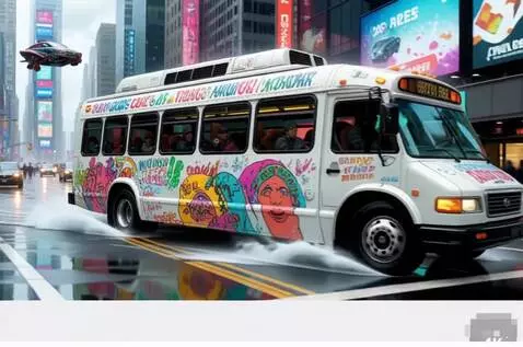 AI Video from prompt: Автобус едет, несётся быстро на большой, огромно