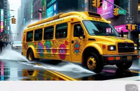 AI Video from prompt: Автобус едет, несётся быстро на большой, огромно