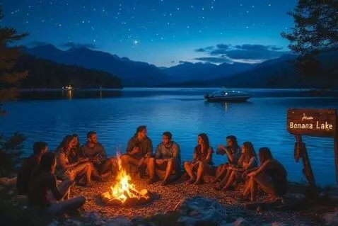 AI Video from prompt: Group of friends sitting around a campfire Talki