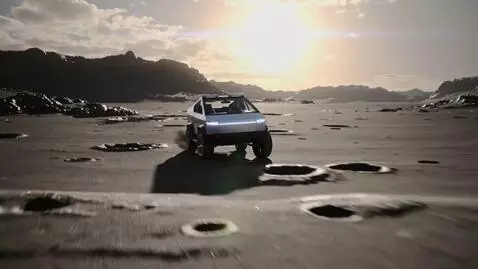AI Video from prompt: The Cybertruck car is racing across the surface 