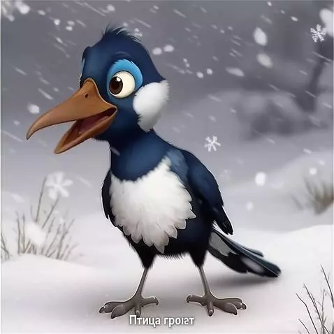 AI Video from prompt: птица говорит, метель продолжается, птица улетае