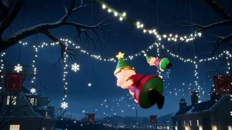 AI Video from prompt: Полет вперед сквозь новогоднее небо, вокруг пада