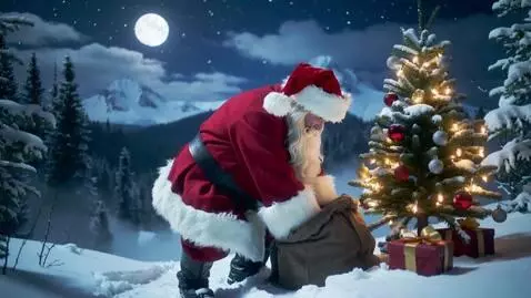 AI Video from prompt: дед мороз вытаскивает подарки из мешка