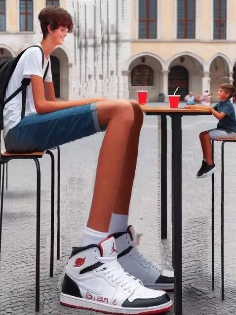 AI Video from prompt: Tall boy move with legs, take the little boy and