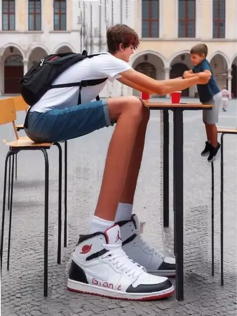 AI Video from prompt: The tall boy 126 / 5 000 He takes the little boy