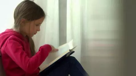 AI Video from prompt: a girl sitting by the window, reading a book and