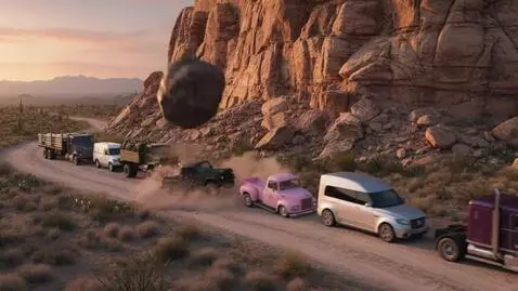 AI Video from prompt: Скала обрушивается на едущие автомобили