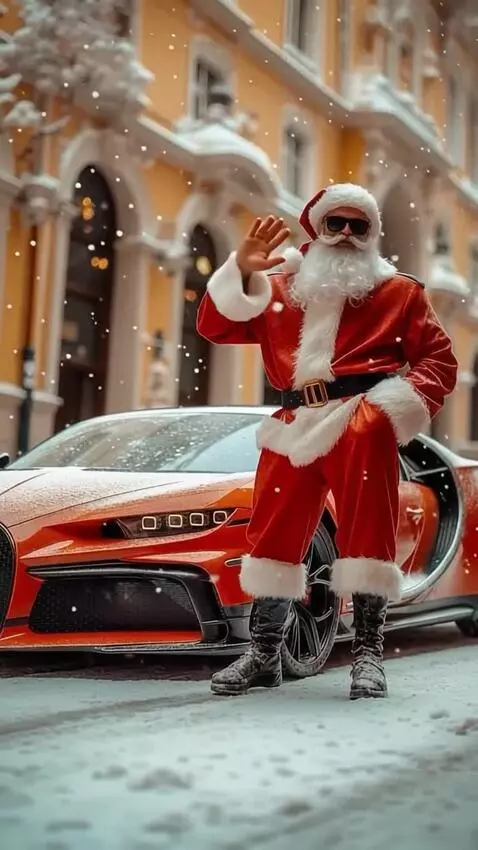 AI Video from prompt: Стоит у заснеженной машины, улыбается и машет ру