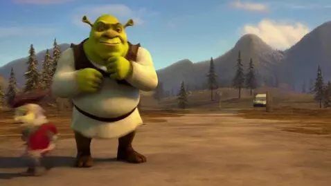 AI Video from prompt: shrek outruns a car