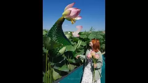 AI Video from prompt: Женщина в лодке держит цветы лотоса среди густог