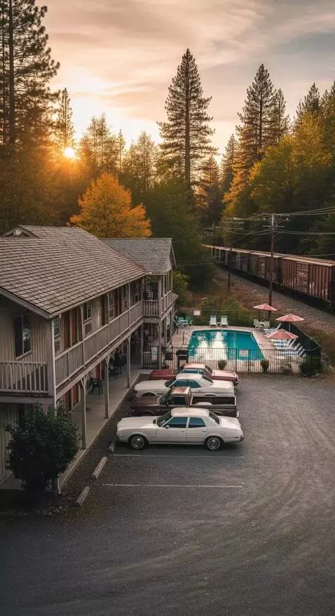 AI Video from prompt: Туристы проводят время в придорожном отеле с бас