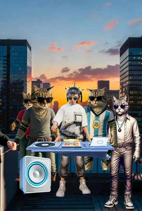 AI Video from prompt: Dj toca suavemente la consola,camara se aleja su