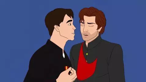 AI Video from prompt: зелёноглазый парень, худой, ростом 170, светлая 