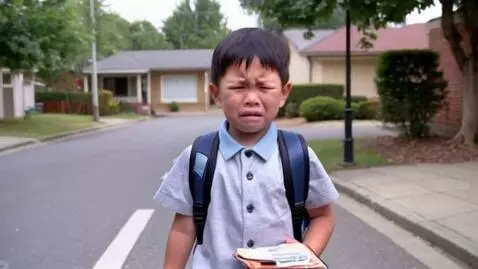 AI Video from prompt: A boy going to school and crying because of choc