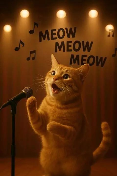 AI Video from prompt: кот поёт песню с открытыми глазами и и двигая рт