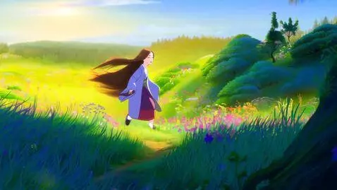 AI Video from prompt: видео в стлие анимэ гхлиби где девочка бежит по 