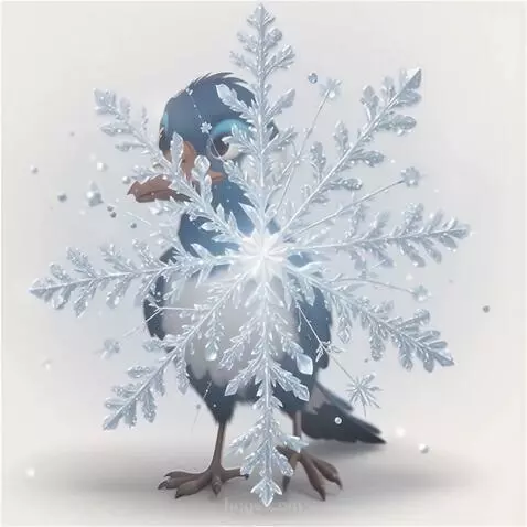 AI Video from prompt: из снежинки появляется птица на белый фон