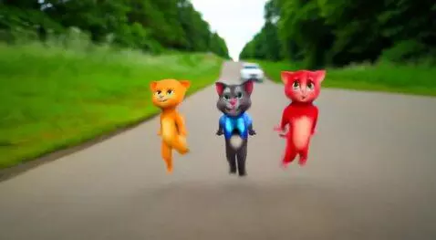 AI Video from prompt: Low-angle shot from the ground. Three cartoon an