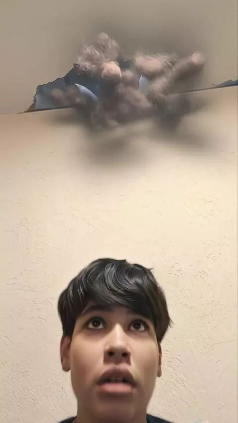 AI Video from prompt: Make me jump into the ceiling, break the ceiling