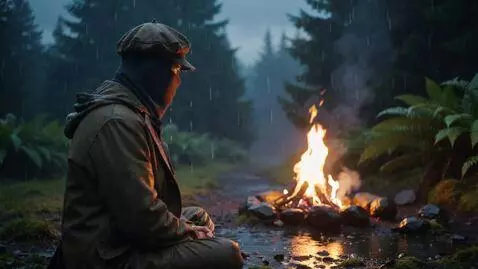 AI Video from prompt: Mana siz Rain was falling softly as the fire con