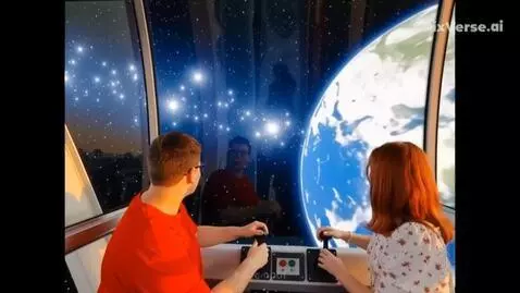 AI Video from prompt: Космический корабль с двумя детьми в кабине стре