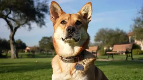 AI Video from prompt: dog with the name "Biba" on his collar