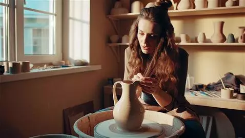 AI Video from prompt: В уютной гончарной студии. Красивая женщина с дл