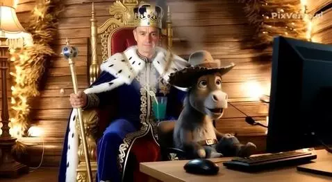 AI Video from prompt: A man on a throne gives a lot of instructions to