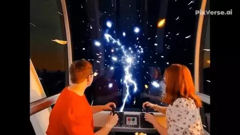 AI Video from prompt: Космический корабль с двумя детьми стремительно 