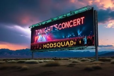 AI Video from prompt: Concert billboard lights up with neon colors whi