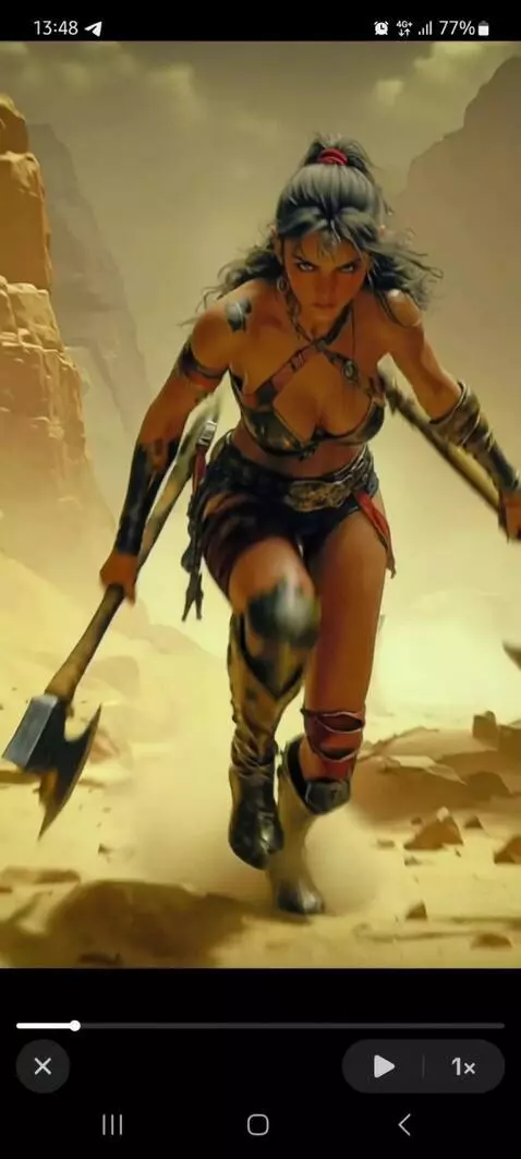 AI Video from prompt: The Viking girl runs up, jumps, and upon landing