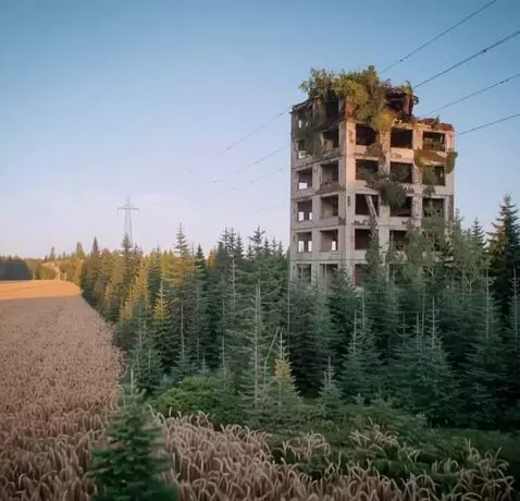 AI Video from prompt: the view rises above the building