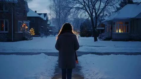 AI Video from prompt: Laura Love is standing outside her house in a sn