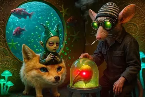 AI Video from prompt: The plague mask eyes glow red. The rat lifts the