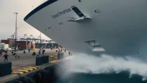 AI Video from prompt: A massive cruise ship approached the harbor  but