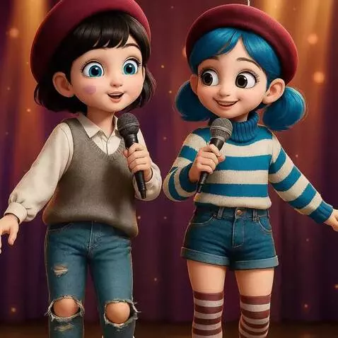 AI Video from prompt: The two girls from the image synchronously do a 