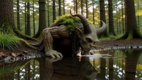 AI Video from prompt: старый леший с рогами крупным планом седой смотр