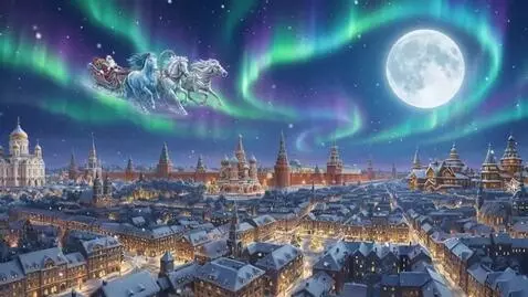 AI Video from prompt: сани проносятся по небу и спускаются в город