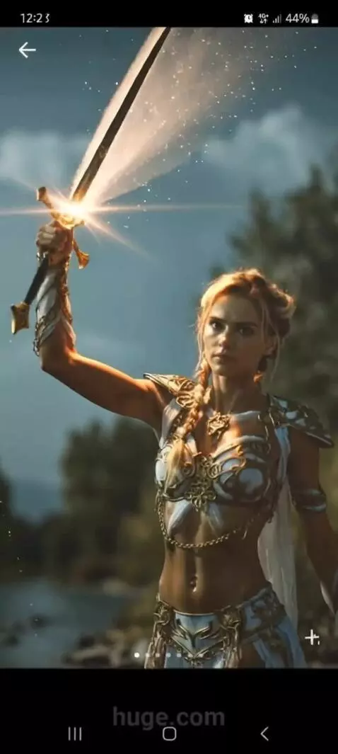 AI Video from prompt: The girl points her glowing sword at the camera 