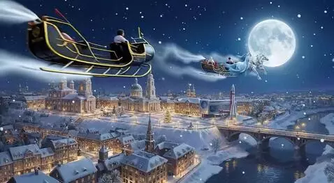 AI Video from prompt: сани проносятся по небу и спускаются в город