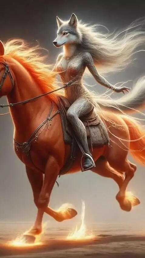 AI Video from prompt: Лошадь скачет, из под копыт летит огонь.