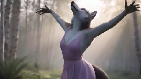 AI Video from prompt: Красивая волчица в платье медленно и плавно танц