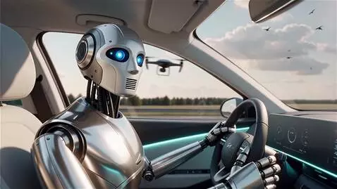 AI Video from prompt: robot driving a car